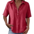 thumbnail image 4 of Duoif Womens Tops Women'S V Neck T Shirt Pullover Mid Sleeve Button down Shirt Red M, 4 of 4
