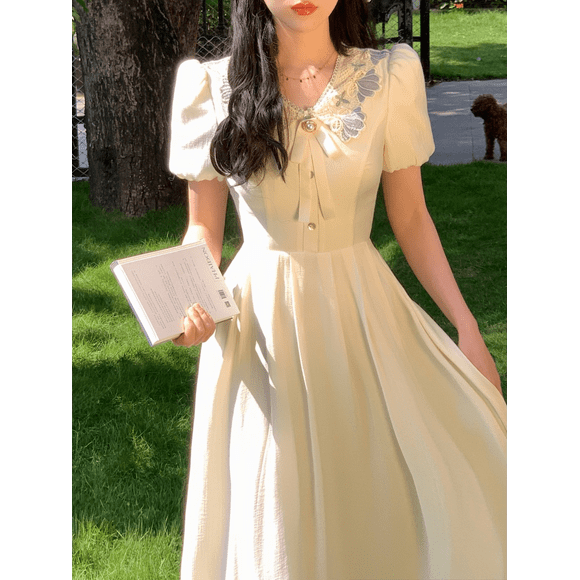 2024 Lu Hua clothing：Light up your stunning moment Elegant Short Sleeve Dress Woman Casual Slim One Piece Dress Korean Fashion Summer Party Casual Vintage Midi Dresstzw LUHUA-Working fo