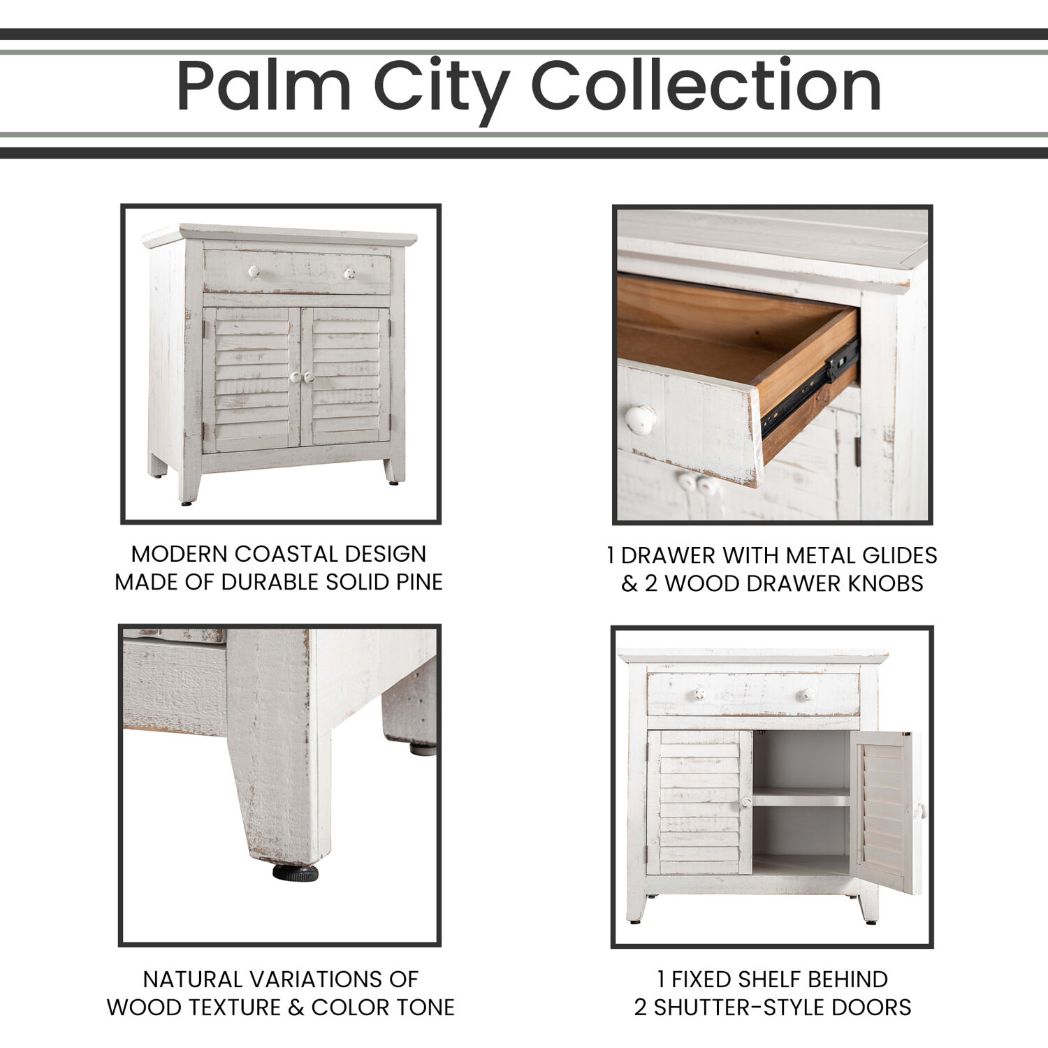 Hanover Palm City Accent Chest with Storage, 32-In. Height, Rustic White Finish, HLR008-WHT