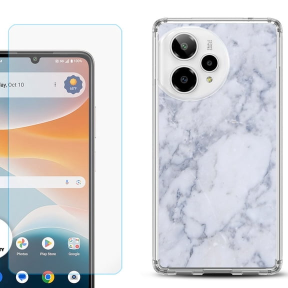 Phone Case for Cricket Icon Pro 2026, with Screen Protector, by OneToughShield - Marble / Clouds