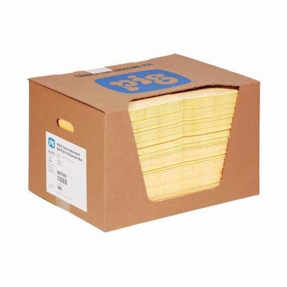 Pig Sorbent Pad, 22 gal, 15 in x 20 in, Universal, Yellow, 100 PK MAT605