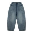 thumbnail image 3 of TTUHYWXI Boy's Regular Sutures Y2k Hip Hop Baggy Jeans Wide Leg Denim Pants Casual Loose Fit Trousers Streetwear (Blue,14-15 Years), 3 of 7