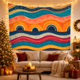 thumbnail image 3 of Abstract Wavy Tribal Bands with Blue Arches, Energetic Boho Decor for Boho Decor Lovers, Vibrant Wall Art, Housewarming Gift Tapestry Wall Hanging for Living Room, Bedroom and Dorm, 3 of 7