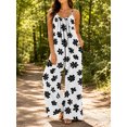thumbnail image 5 of Women's Flowy Wide Leg Jumpsuit Black White Floral Summer Beach Casual Sleeveless Rompers with Pockets, 5 of 7