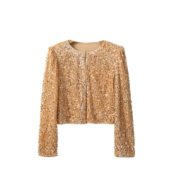 Women's Golden Fleece Sequined Open Front Cropped Jacket | [ZhiHiMeRi] | (US 12-14)L
