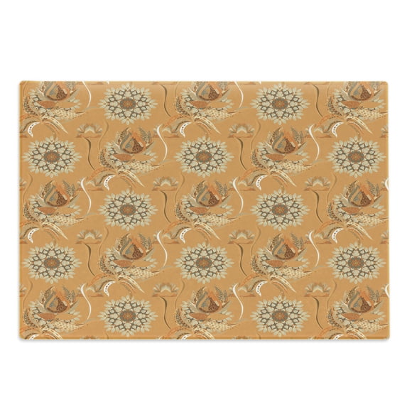 Tan and Brown Cutting Board, Ornamental Ottoman Garden Pattern with Tulips and Blossoming Flowers, Decorative Tempered Glass Cutting and Serving Board, Large Size, Orange Tan Brown, by Ambesonne