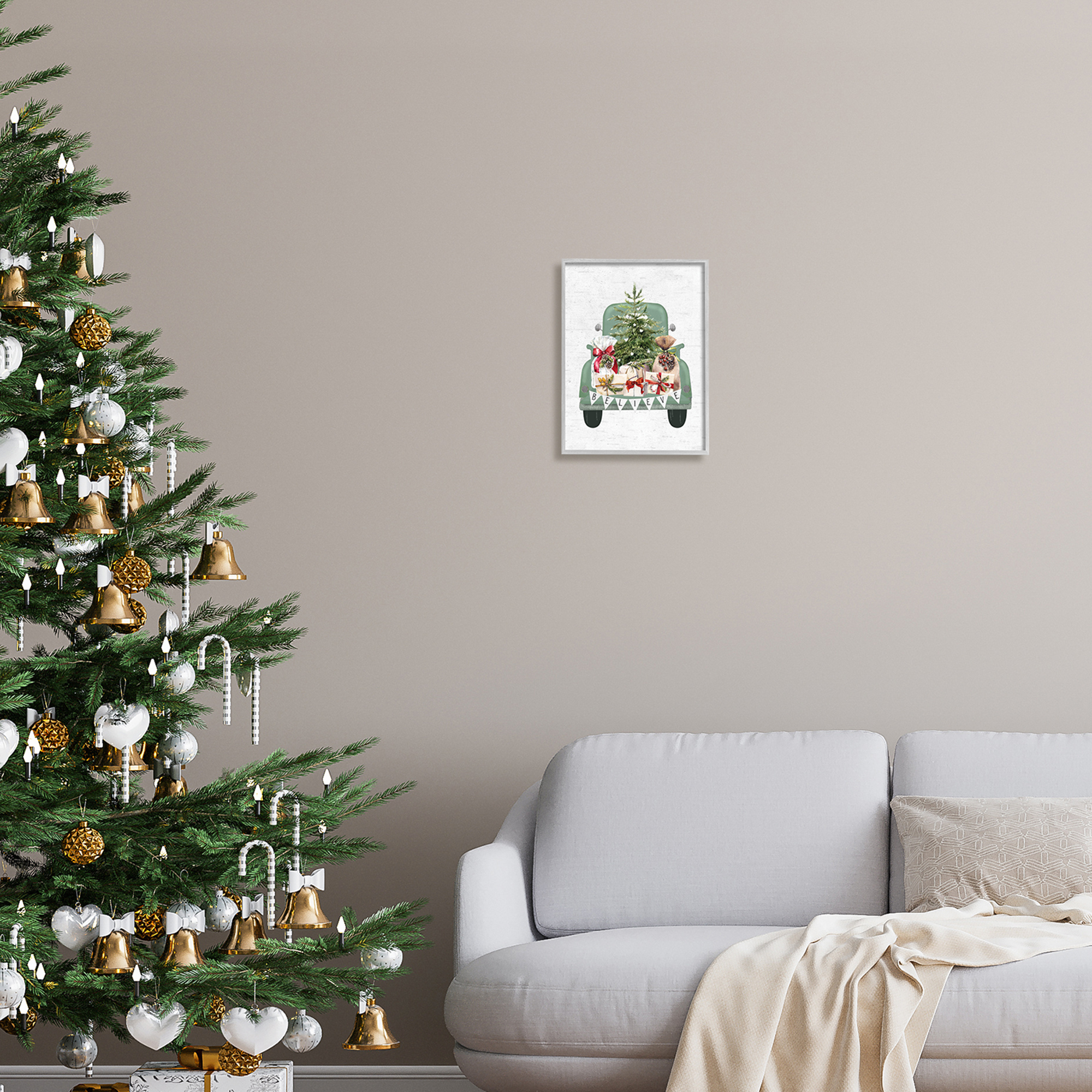 Stupell Industries Christmas Gift Pickup Holiday Painting Gray Framed Art Print Wall Art, 11 x 14