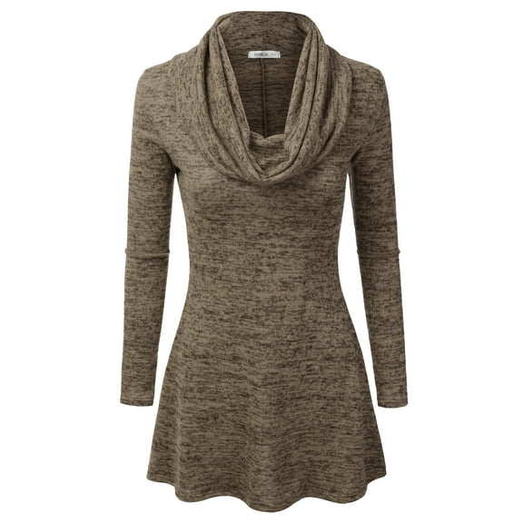 Doublju Womens Long Sleeve Cowl Neck A-Line Tunic Sweater Dress BROWN, 1X