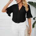 thumbnail image 5 of Women Blouse Casual V-Neck Tops Ruffle Sleeve Leisure Short Sleeve Leisure Shirt Blouses Holiday Female Dailywear Clothing, 5 of 7