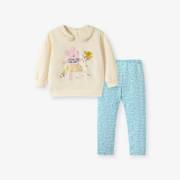 Girl Outfits Girls Sweatsuit 2 Pcs Set Animal Print Baby Collar Hoodie Pants Outfit Set Baby Girl Clothes Winter Light Yellow 7 Years-8 Years