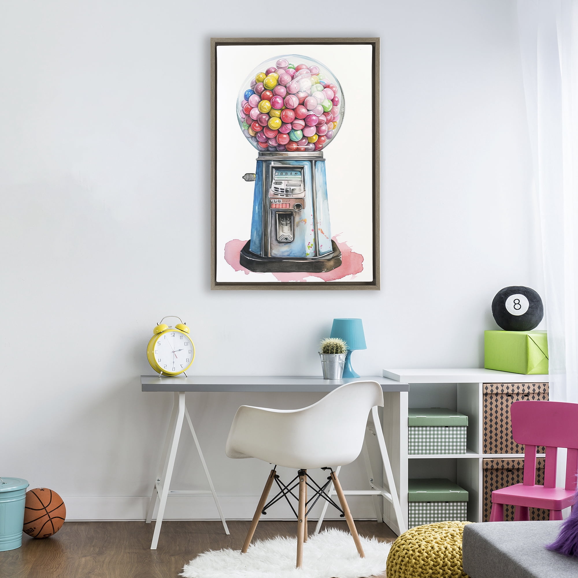 Stupell Industries Retro Gumball Machine Brown Framed Floater Canvas Wall Art, design by Ray Powers