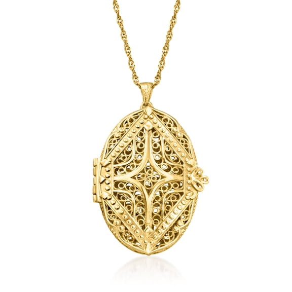 Ross-Simons 18kt Gold Over Sterling Filigree Locket Pendant Necklace, Women's, Adult