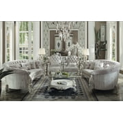 ACME Versailles Coffee Table, Bone White & Clear Glass