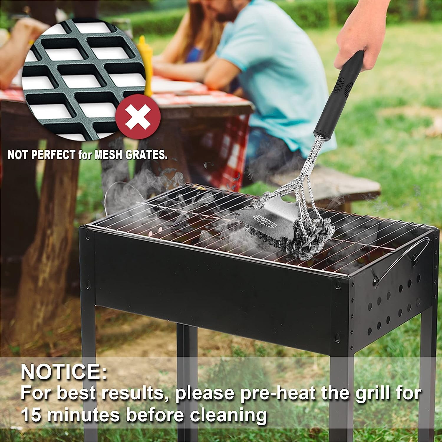 Grill Brush Bristle Free BBQ Non Wire Grill Brush and Scraper 16.5  Stainless Steel Safe BBQ Accessories Cleaner for Weber Gas/Charcoal  Porcelain/Ceramic/Iron/Steel Grates 