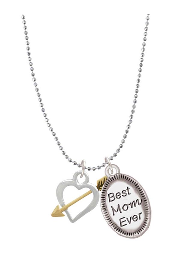 Two-tone Open Cupid's Heart Best Mom Ever Charm Necklace