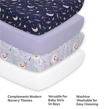 The Peanutshell Purple Floral Moon Celestial Microfiber Fitted Crib Sheets for Baby Girl, 4 Pack Set
