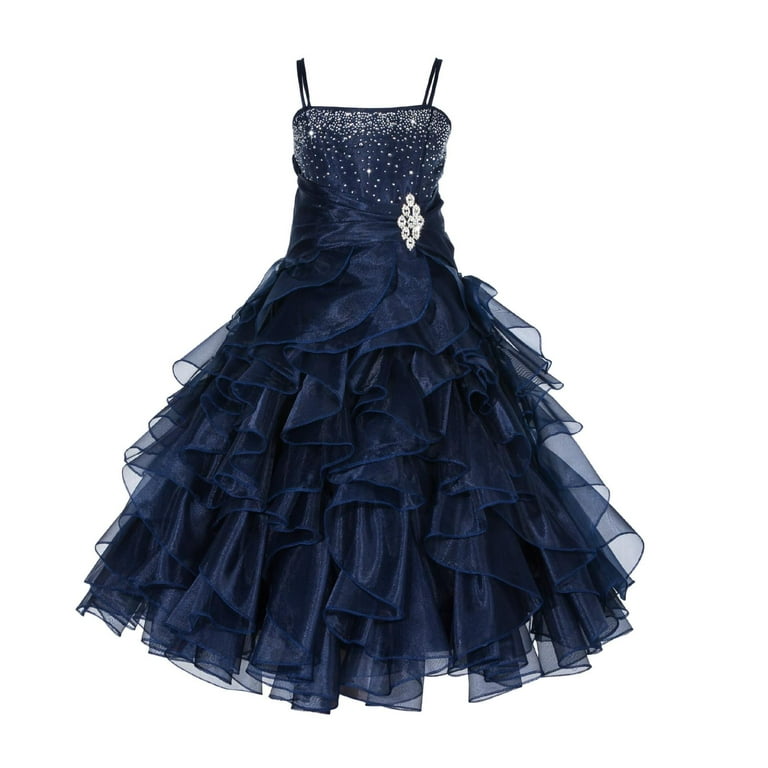 Marine blue flower girl dress top