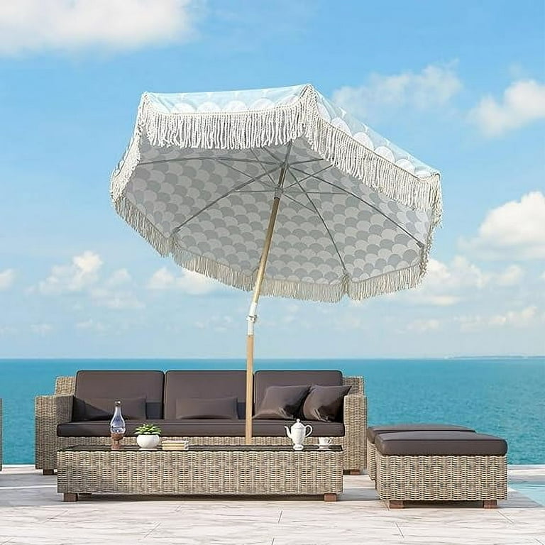 boho patio umbrellas 6ft Outdoor Patio Umbrella with Tassels Boho Beach Umbrellas UV 50+ Wind  Resistant Portable Small Patio Table Umbrella with Knob Tilt Outside Fringe  Umbrella For Garden Deck Backyard Pool