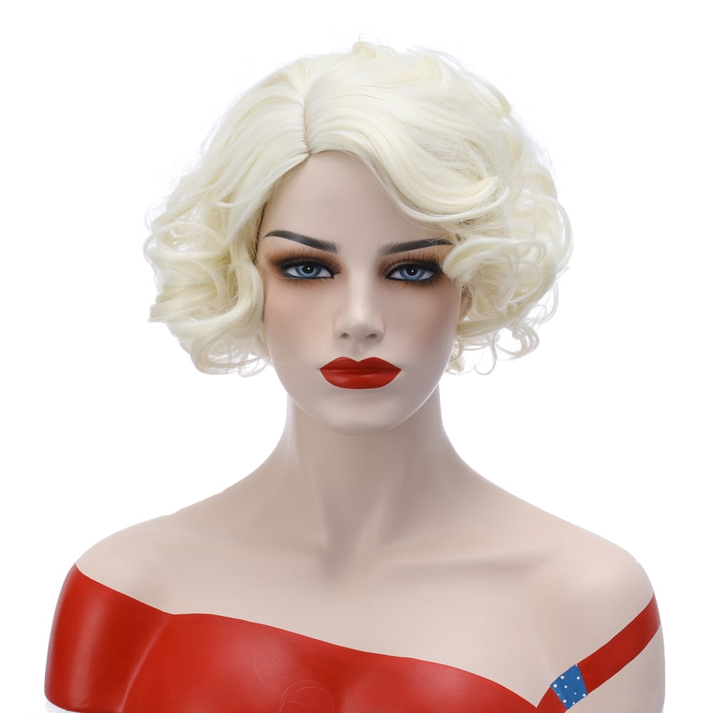RightOn Blonde Wig Short Curly Wig Blonde Wig for Women Platinum Blonde Wig Heat Resistant Synthetic Hair Blonde Cosplay Daily Wear Wig