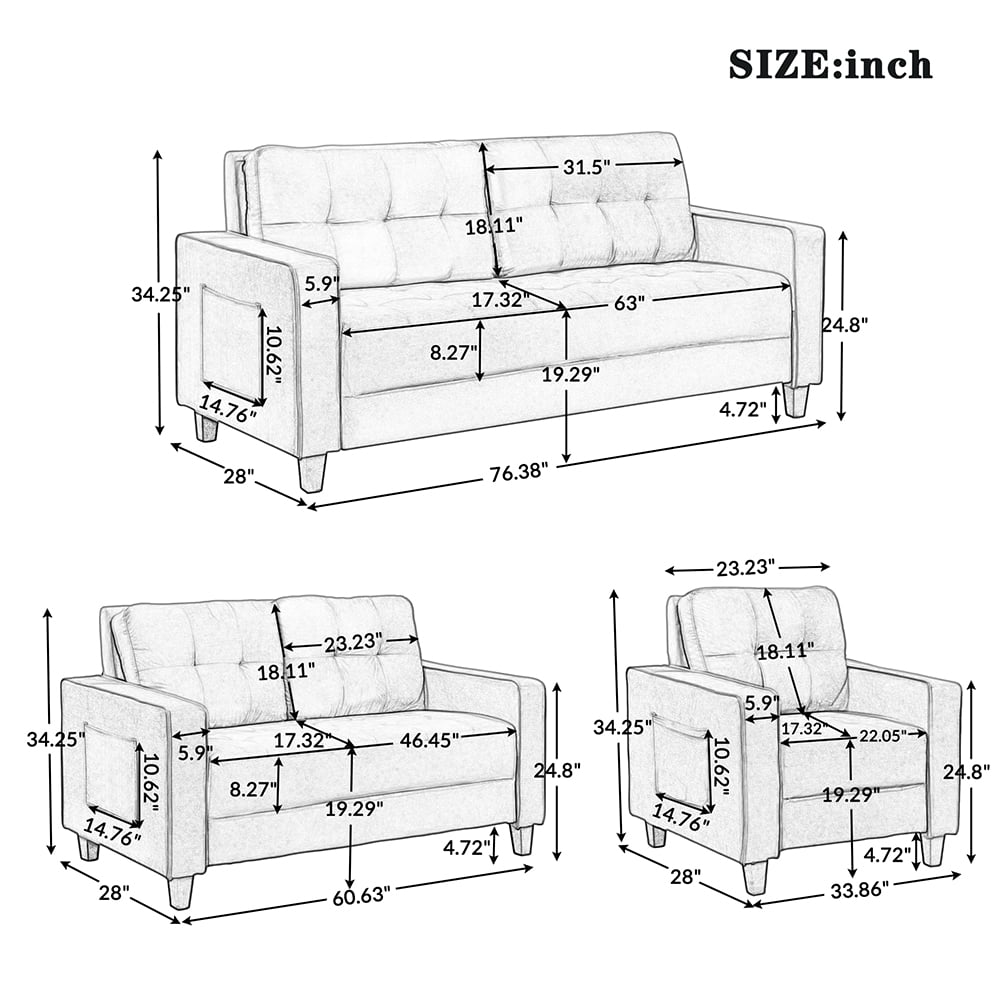Lowestbest Modern Sectional Sofa Set, Loveseat and Chair Couch Set for Bedroom, Black (1+2 Seat) Lowestbest Modern Sectional Sofa Set, Loveseat and Chair Couch Set for Bedroom, Black (1+2 Seat)
