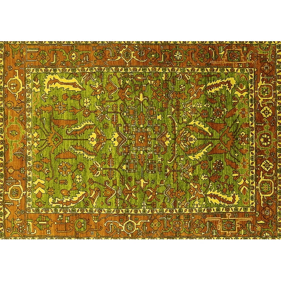Ahgly Company Machine Washable Indoor Rectangle Animal Yellow Traditional Area Rugs, 2' x 5'
