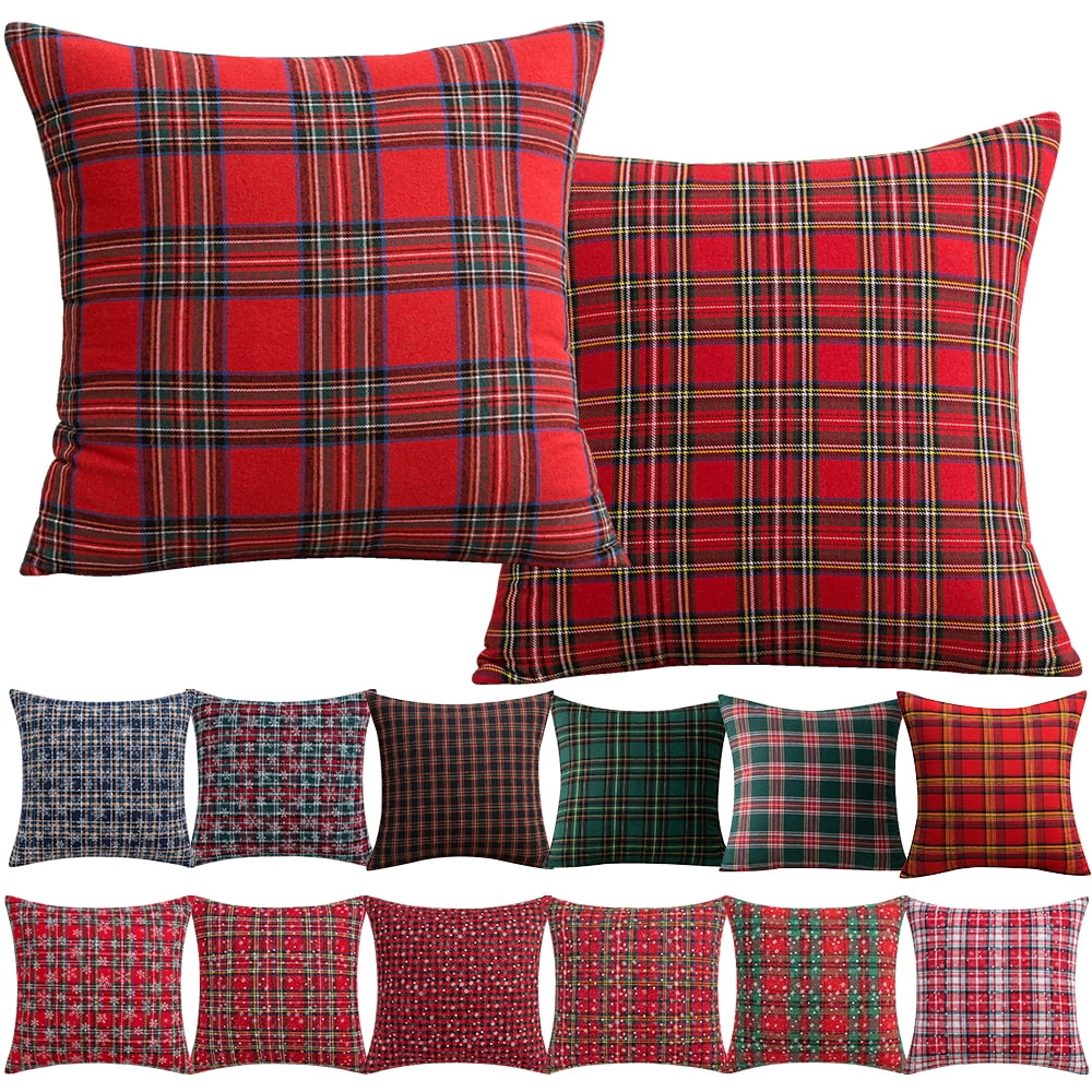 Rosnek 2 Pack Christmas Plaid Throw Pillow Covers, Scottish Tartan Decorative Cushion Case for