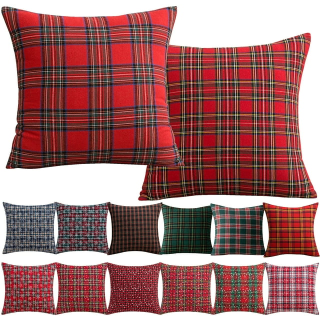 Rosnek 2 Pack Christmas Plaid Throw Pillow Covers, Scottish Tartan Decorative Cushion Case for