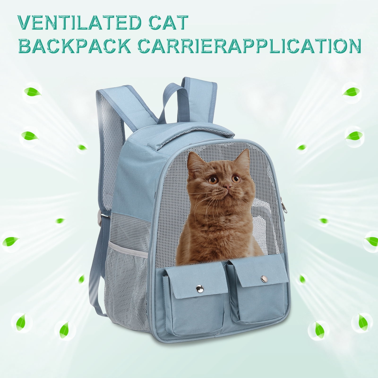 Uxcell Cat Backpack Carrier, Foldable Ventilated Mesh Pet Hiking Travel Backpack for Cats or Small Dogs Puppies, Intended for Hiking / Camping / Traveling (Blue, 12"x9"x16")