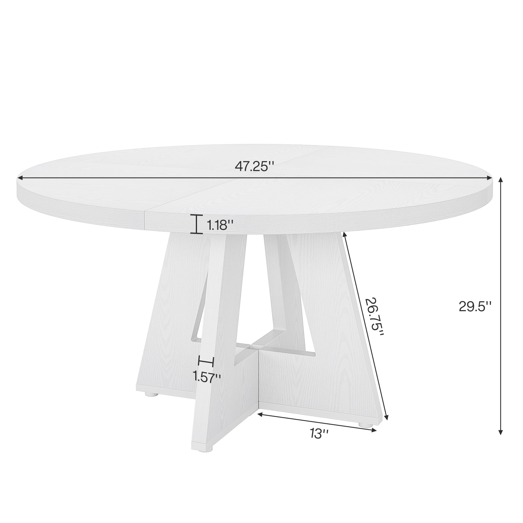 MAYEERTY 47 Inch Farmhouse Round Dining Table, Wooden Kitchen Dinner Table for 4 People with Sturdy Metal Frame