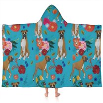 Dogs with Pioneer Flower Hooded Bath Towel，60"x35" for Ages 3 To 12 Kids, Quick Dry Lightweight Soft Microfiber Hood Beach Towel Cover Up for Kids
