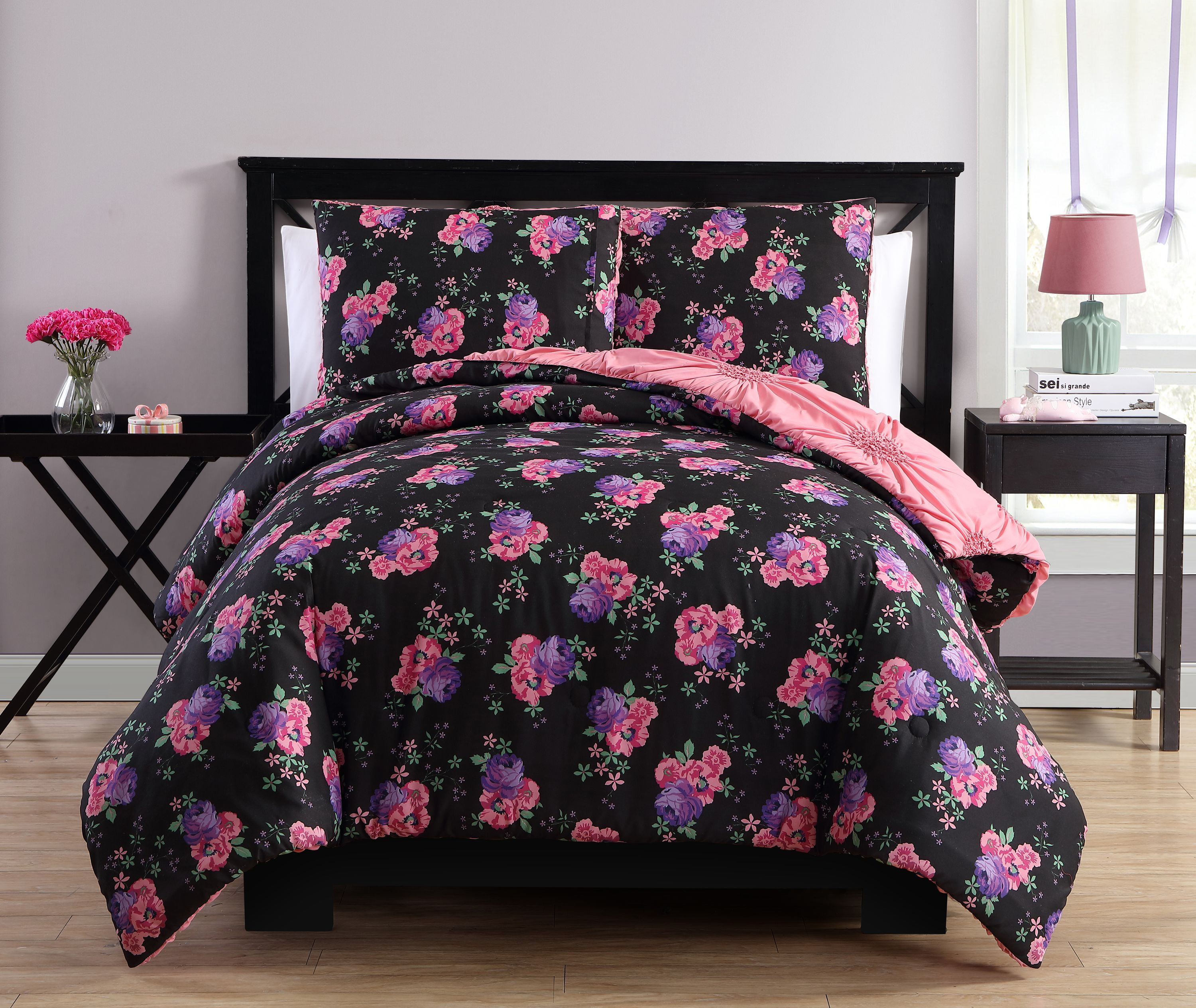 Better Homes and Gardens Floral Pink Pintuck Reversible Comforter Set
