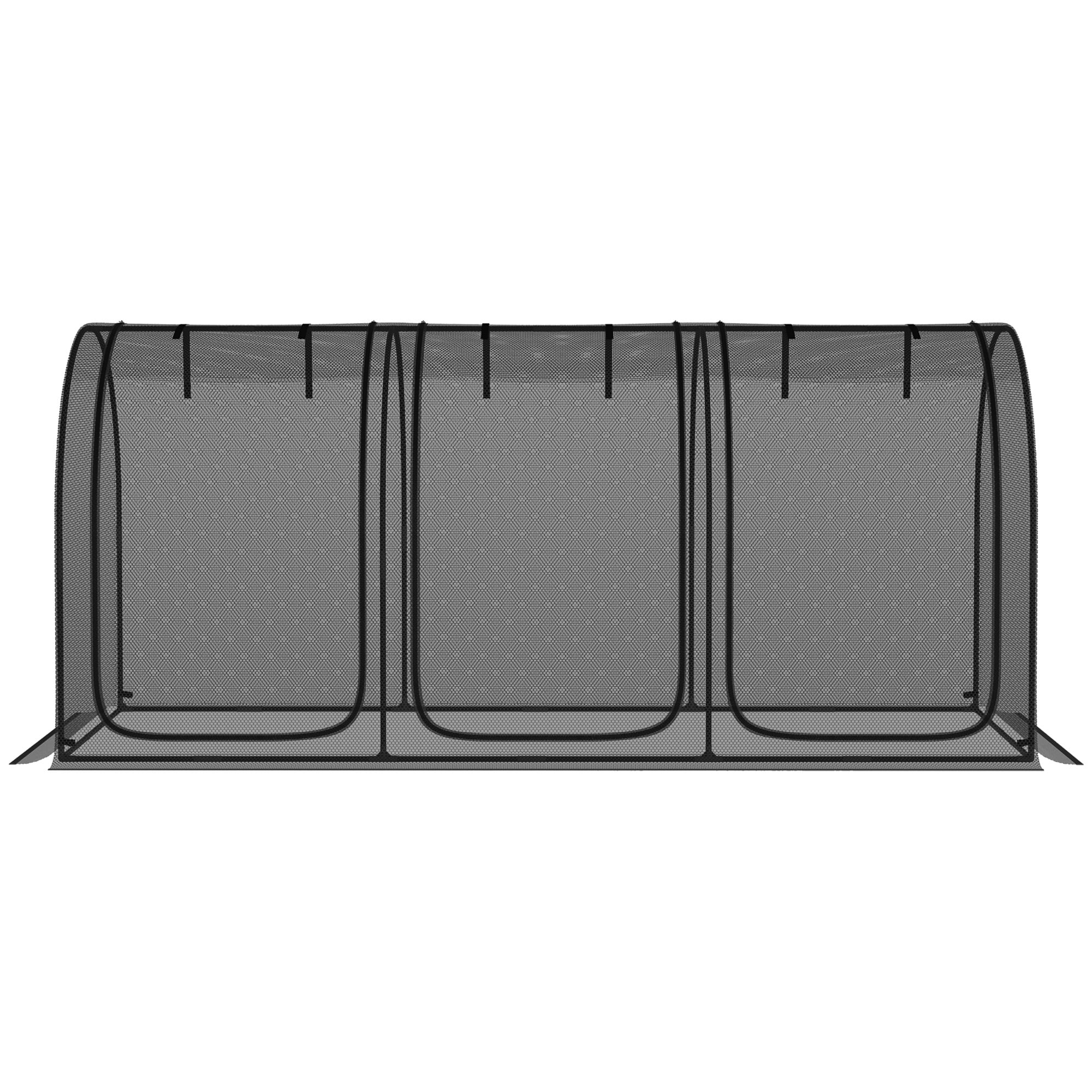 9' x 4' Crop Cage, Plant Protection Tent with Three Zippered Doors, Storage Bag and 6 Ground Stakes, for Garden, Yard, Lawn, Black