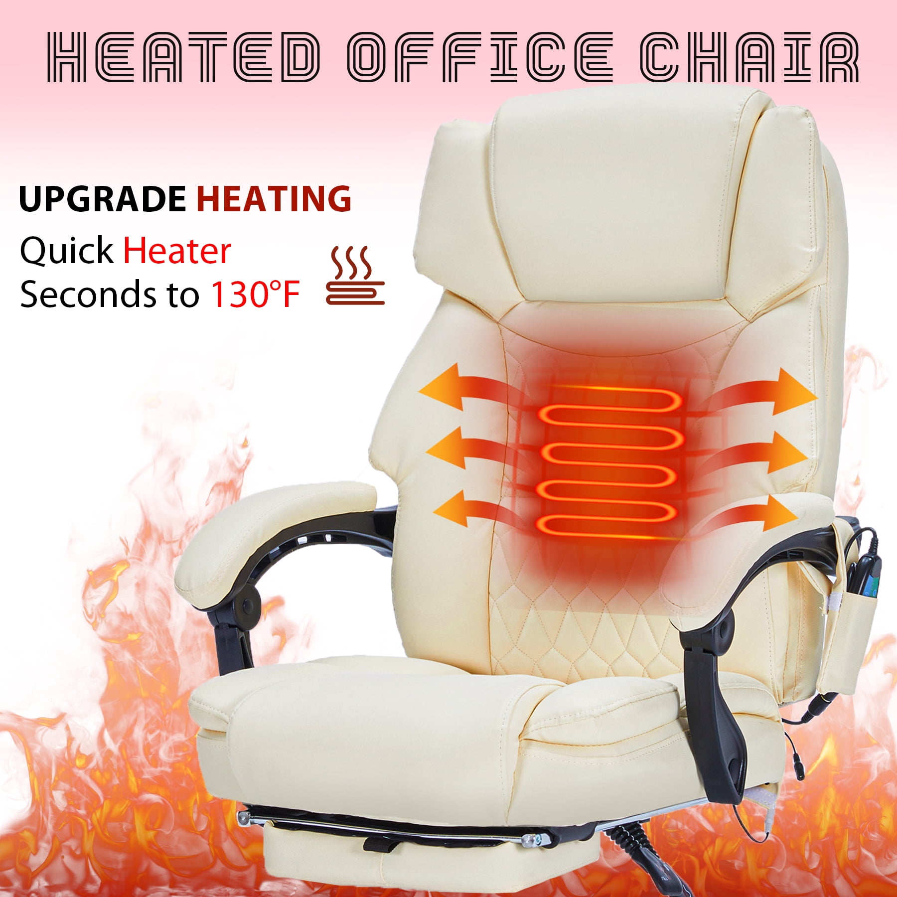 HESL Office Chair With Massage And Heated Lumber Spport, Big and Tall Reclining Desk Chair,White