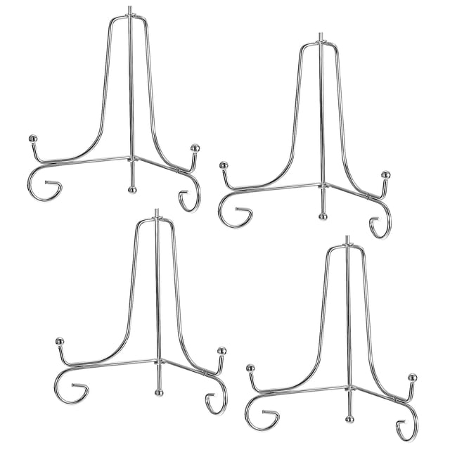 Unique Bargains 4Pack 4 Inch Plate Stands for Display Iron Folding Easel Plate Holders, Silver