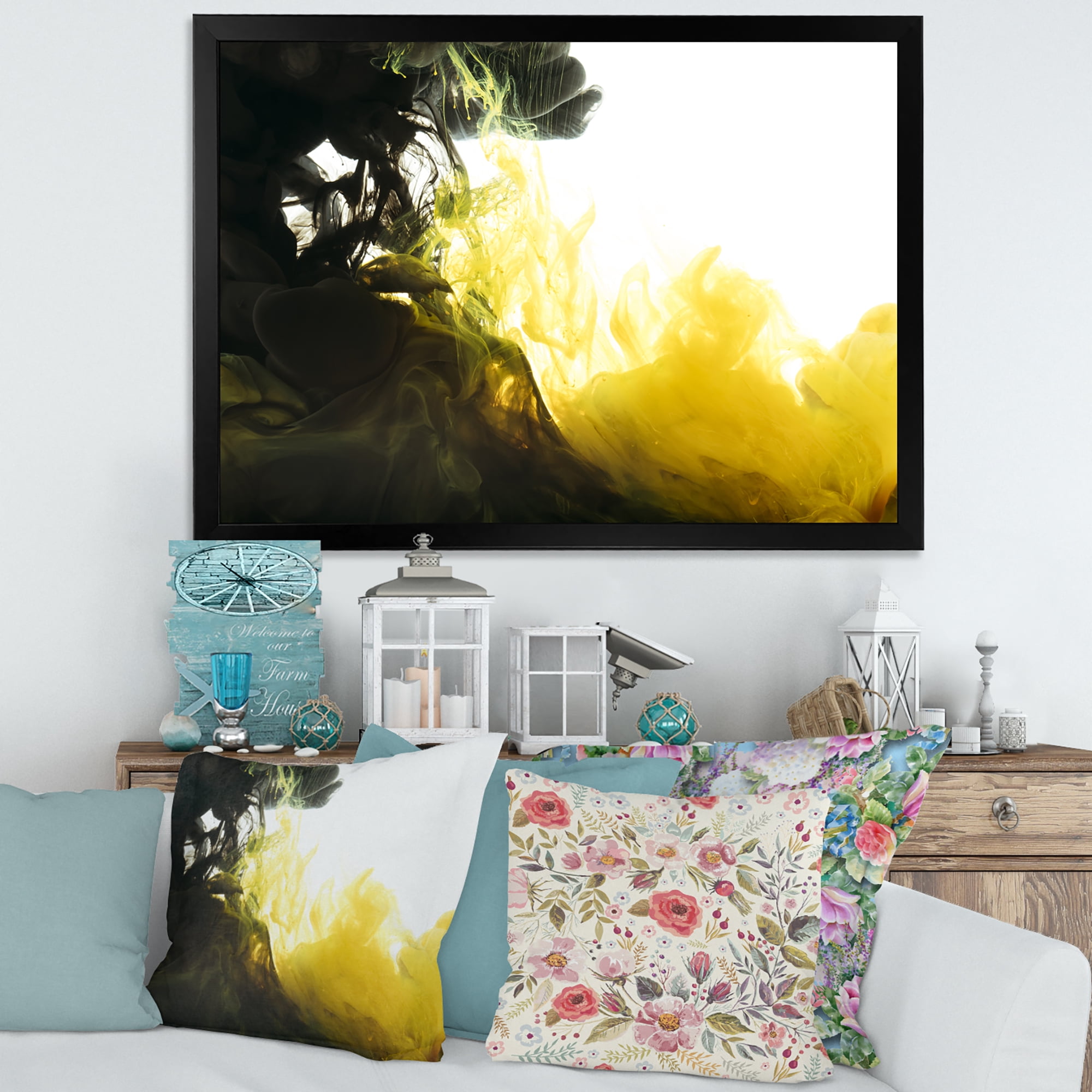 Designart 'Abstract Of Yellow Meeting Black' Modern Framed Art Print