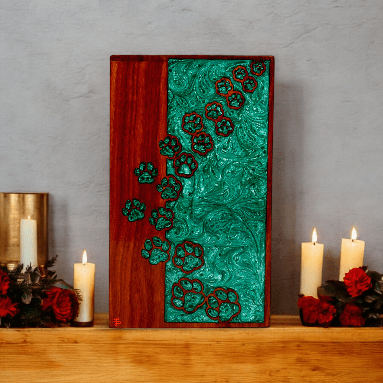 Wooden Cremation Urn for Pet Ashes, Pet Memorial Urn, Cat Urn, Dog Urn, Bird Urn with Epoxy Design (Small)