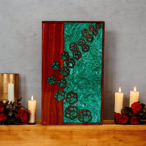 Wooden Cremation Urn for Pet Ashes, Pet Memorial Urn, Cat Urn, Dog Urn, Bird Urn with Epoxy Design (Extra Large)