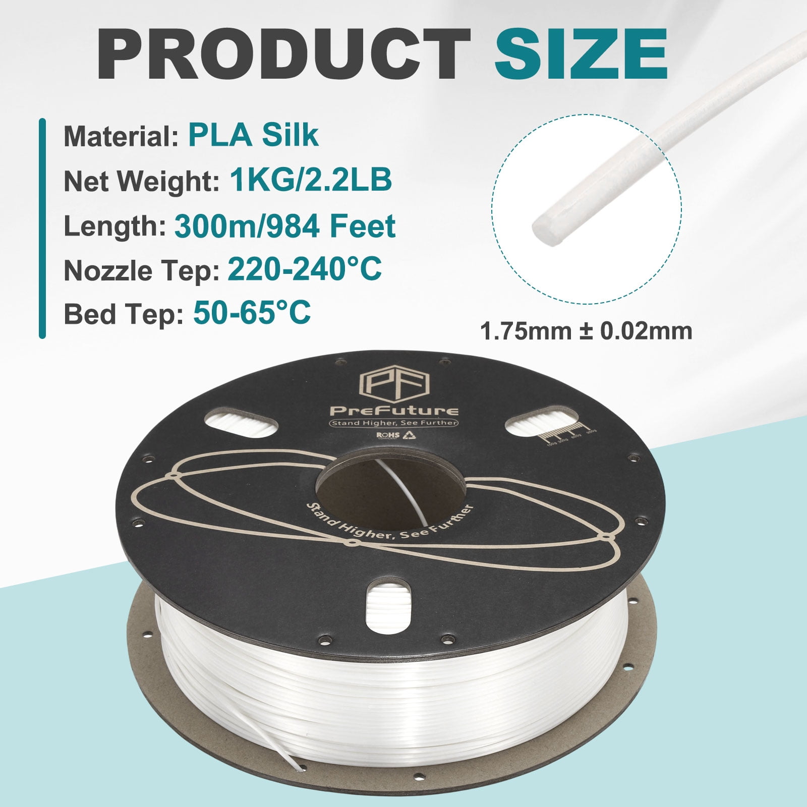 Uxcell Silk PLA Filament 1.75mm 1KG/2.2LB High Shine 3D Printer Filament, Enhanced Toughness, Dimensional Accuracy +/- 0.02mm for 3D Printer, White