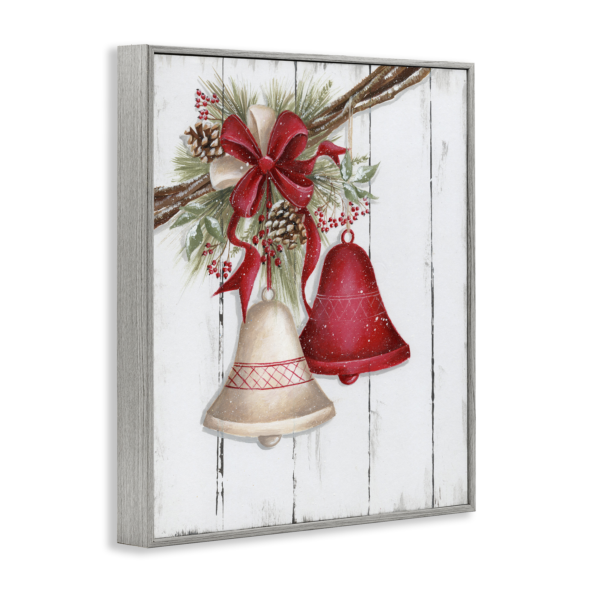 Stupell Industries Rustic Winter Bells Holiday Painting Gray Framed Art Print Wall Art, 11 x 14