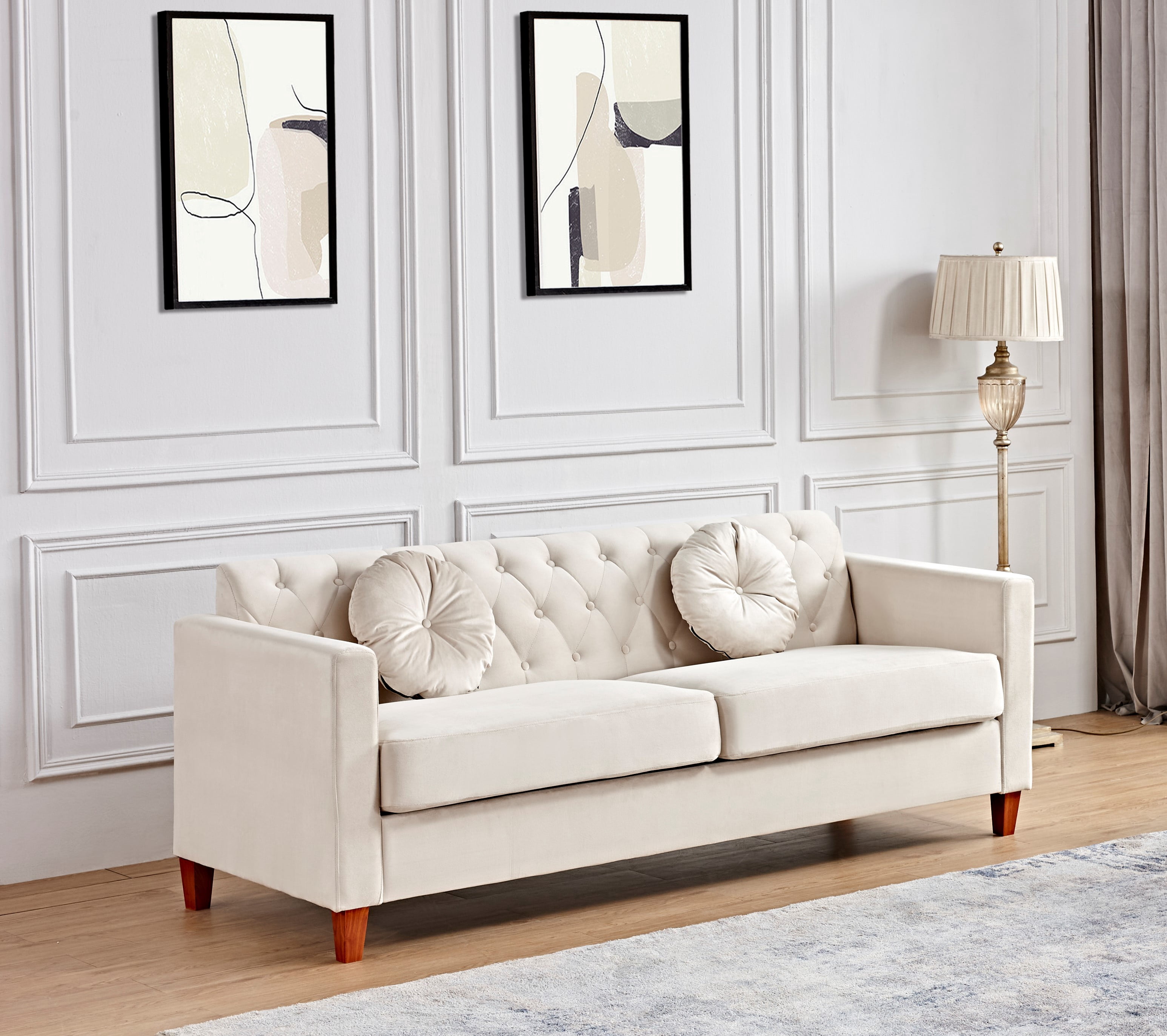 Uspridefurniture Gerame 79.5'' Velvet Square Arm Sofa,Beige