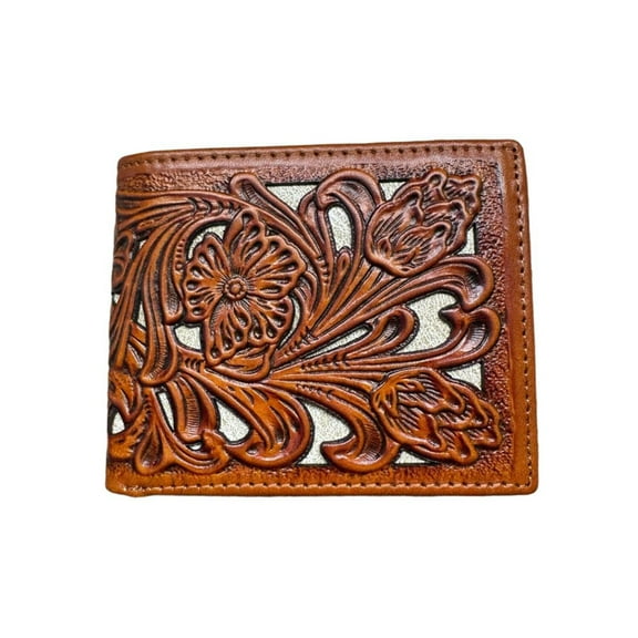Floral Leather Cowboy Wallet Brown White