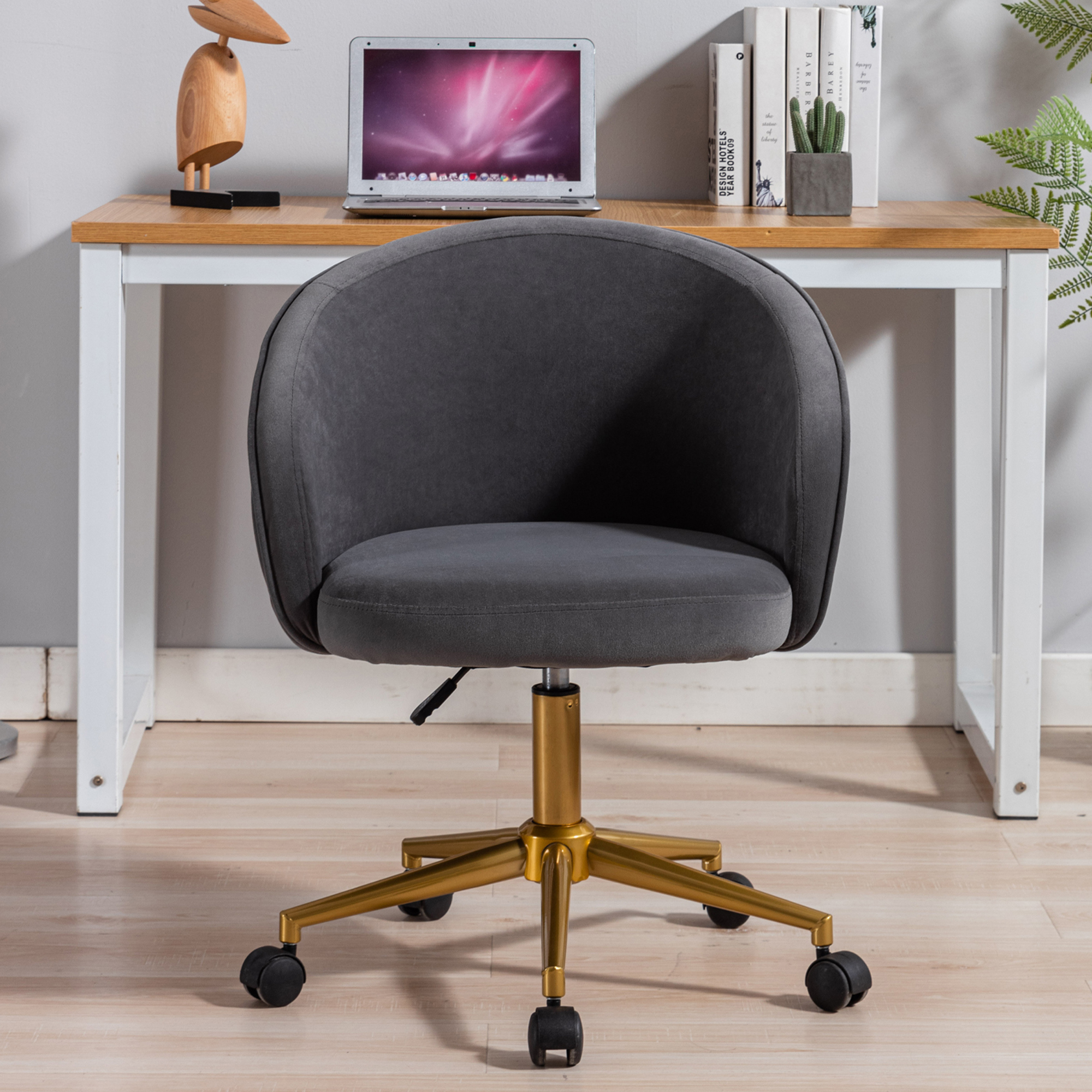 SYNGAR Makeup Vanity Chair, Fluffy Upholstered Vanity Stool w/ 360