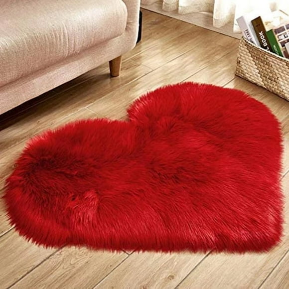 40 x 50 cm / 15,7 x 19,6 pouces petit coeur forme faux tapis en peau de mouton doux long en peluche moelleux shaggy tapis tapis tapis chambre canapé tapis de sol décoratif - rouge