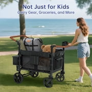 Vipsafe Foldable Wagon Stroller for 4 Kids, All-Terrain Convertible Baby Stroller for Toddlers with 5-Point Harness, Foot Brake, 9-Level Adjustable Handle, Removable Canopy, Black
