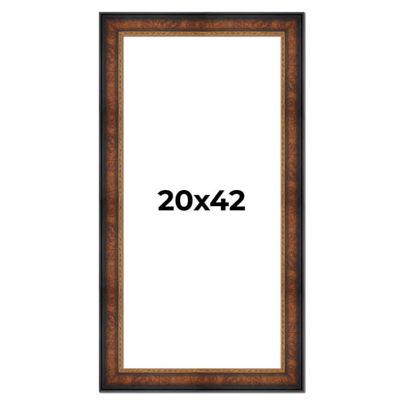 20x42 Frame Brown Walnut Gold Ornate Trim Solid Wood Plein Air Picture Frame | 3 Inch Moulding