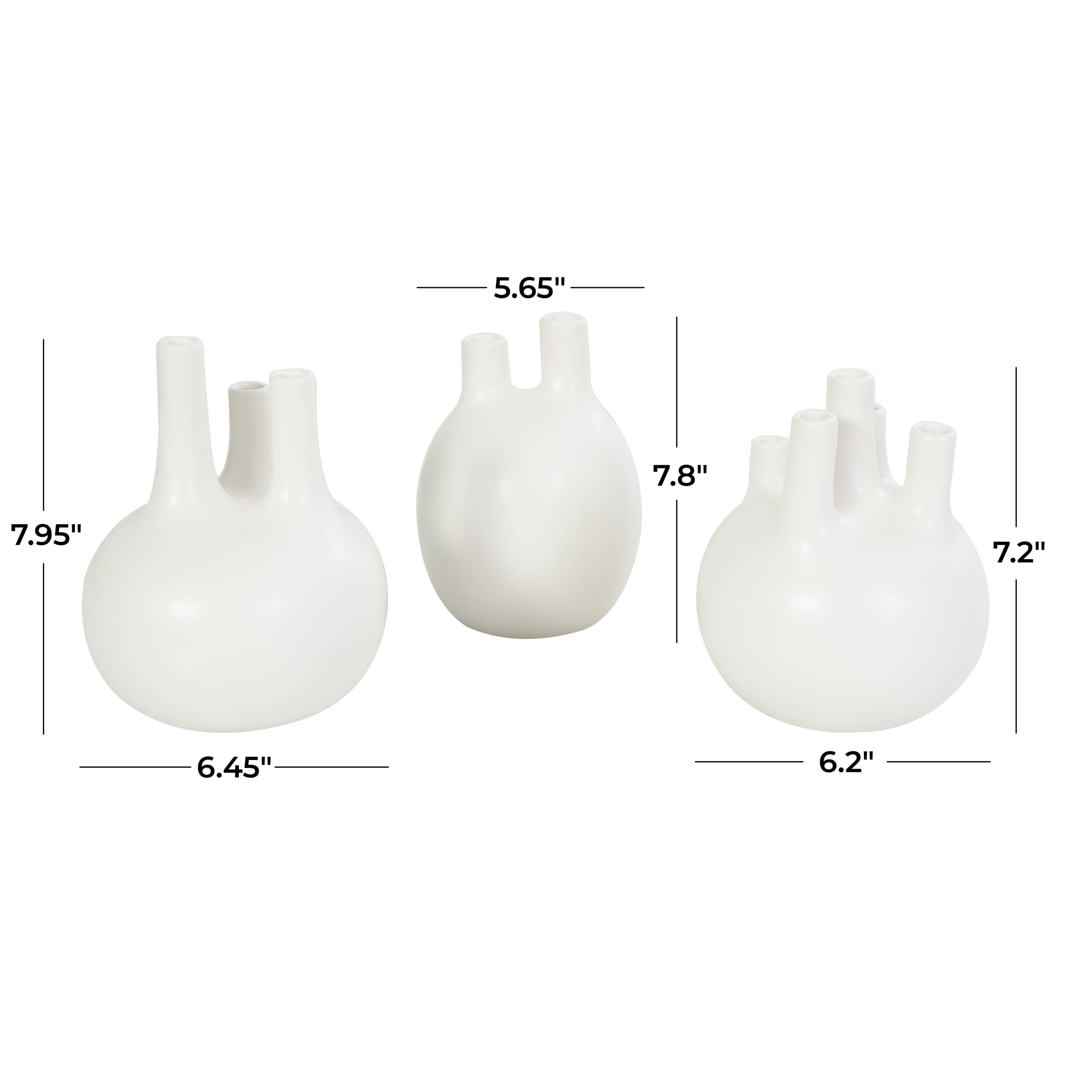 CosmoLiving by Cosmopolitan 6"W, 7"H Round Bud White Ceramic Vase with Multiple Openings, Set of 3
