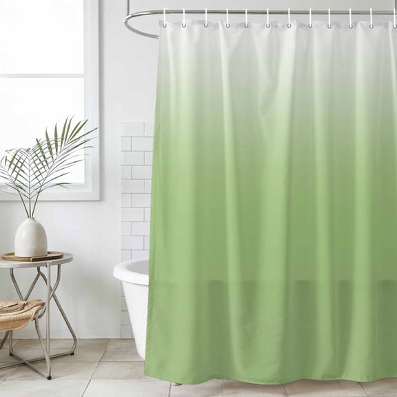 Ombre Green White Waterproof Fabric Shower Curtain, Colorful Painting Waterproof Fabric Shower Curtain for Bathroom Curtains Bathtubs Hotel Washable Shower Curtains with 12 Hooks Standard 66x72
