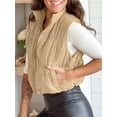 thumbnail image 2 of Women Corduroy Lightweight Sleeveless Padded Coat Zip Up Cropped Puffer Vest, 2 of 5