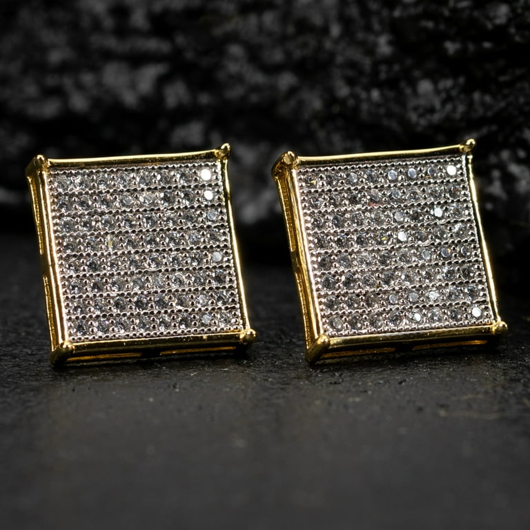 Amazon.com: Hip Hop 9.5mm Gold Silver Double Layer Square CZ