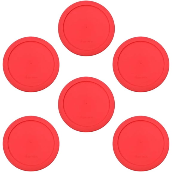 CIBI Food Storage Container Lids (4 Cups, Red - 6PK) For Pyrex and Anchor Round Glass Containers, Dishwasher and Microwave Safe Replacement Lids